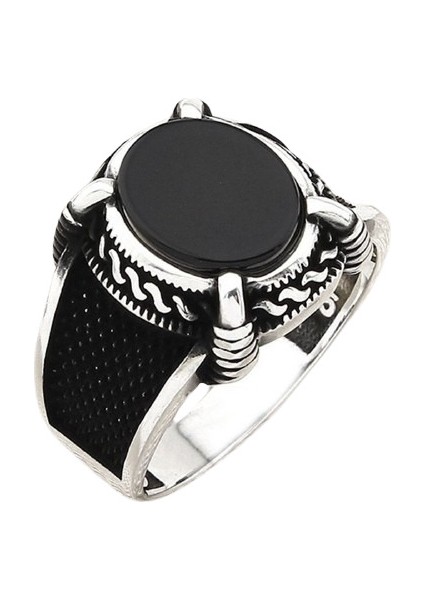 Erkek Yüzük Gümüş 925 Pençeli Oval Taşlı