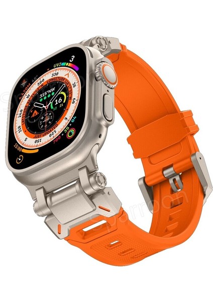 Apple Watch Ultra 1/2/3 49mm Titanyum Metal Bağlantı Kitli Silikon Kordon 101