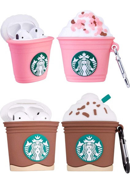 2'li Set - 1. ve 2. Nesil Pembe ve Kahverengi Starbucks Uyumlu Ikili Kulaklık Kılıfı Seti fiyatları