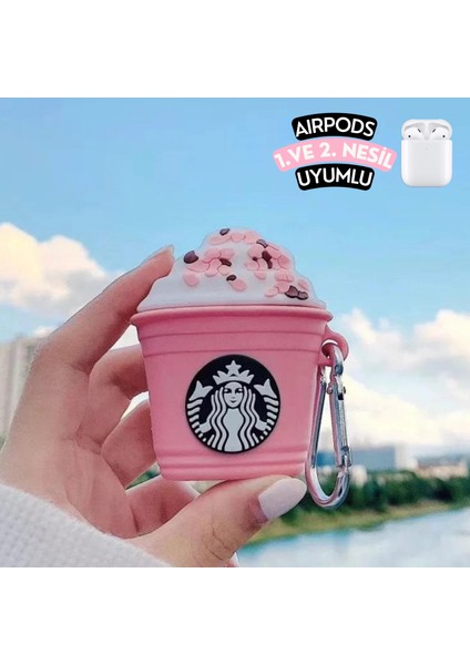 2'li Set - 1. ve 2. Nesil Pembe ve Kahverengi Starbucks Uyumlu Ikili Kulaklık Kılıfı Seti modelleri
