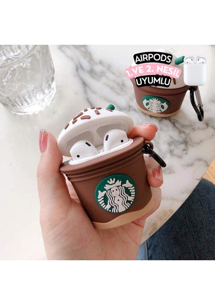 2'li Set - 1. ve 2. Nesil Pembe ve Kahverengi Starbucks Uyumlu Ikili Kulaklık Kılıfı Seti fırsatları