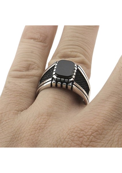 Erkek Yüzük Gümüş 925 Sade Kare Taşlı fiyatları