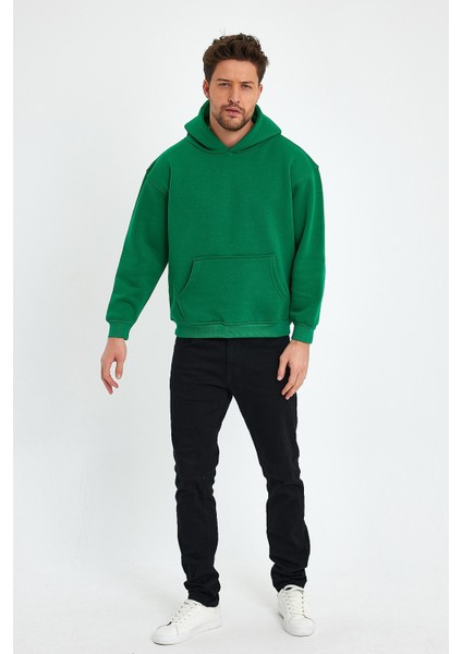Yeşil Hoodie, Oversize Sweatshirt, Erkek Hoodie, Kanguru Cep Kapüşonlu