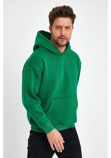 Yeşil Hoodie, Oversize Sweatshirt, Erkek Hoodie, Kanguru Cep Kapüşonlu fiyatları