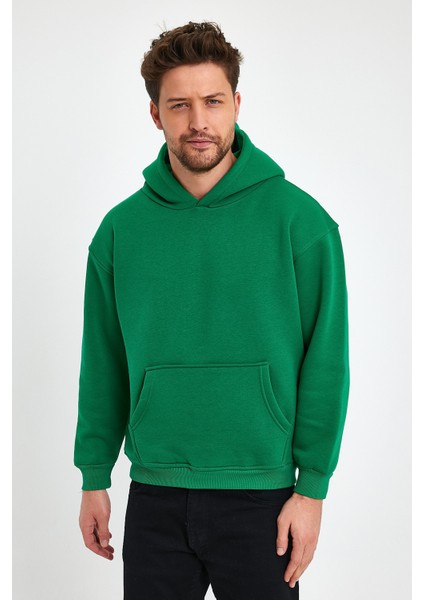 Yeşil Hoodie, Oversize Sweatshirt, Erkek Hoodie, Kanguru Cep Kapüşonlu fırsatları