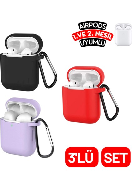 3'lü Set - 1. ve 2. Nesil Uyumlu Siyah, Kırmızı, Lila Silikon Kılıf Üçlü Seti