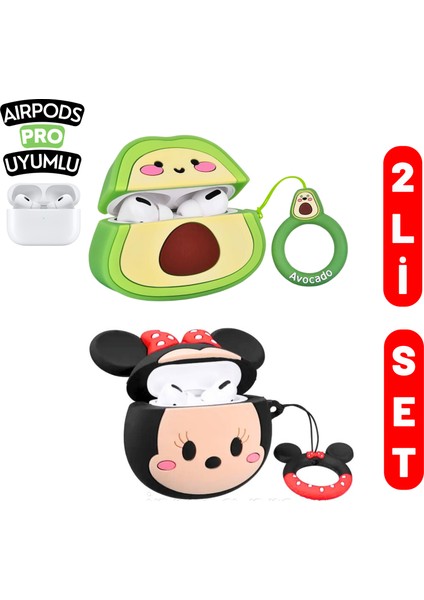 2'li Set - Pro Uyumlu Avokado ve Minnie Mouse Figürlü Ikili Kulaklık Kılıfı Seti