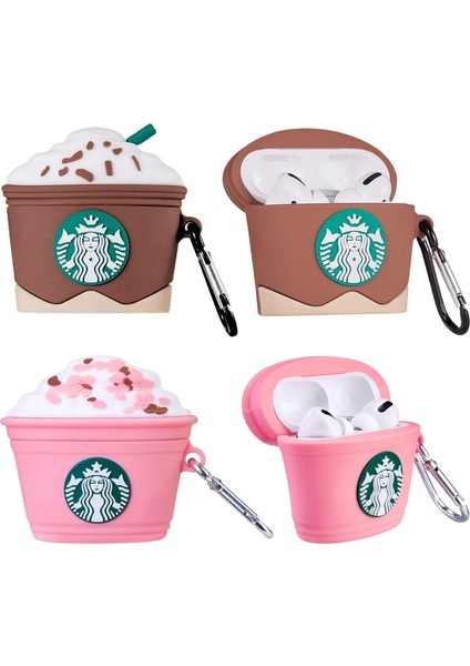 2'li Set - Pro 2. Nesil Uyumlu Kahverengi ve Pembe Starbucks Figürlü Ikili Kulaklık Kılıfı Seti fiyatları