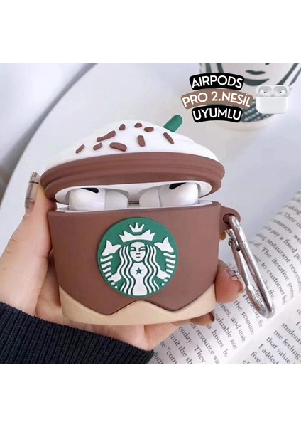 2'li Set - Pro 2. Nesil Uyumlu Kahverengi ve Pembe Starbucks Figürlü Ikili Kulaklık Kılıfı Seti modelleri