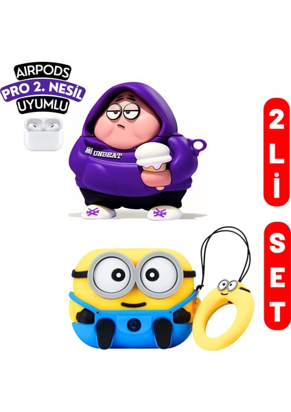 2'li Set - Pro 2. Nesil Uyumlu Hoodie Patrick Yıldız ve İki Gözlü Minyon Kulaklık Kılıfı Seti