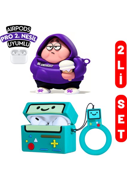 2'li Set - Pro 2. Nesil Uyumlu Hoodie Patrick Yıldız ve Bmo Figürlü Ikili Kulaklık Kılıfı Seti