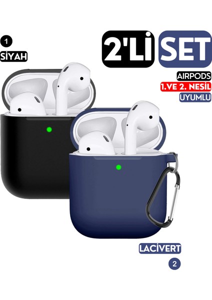 2'li Set - 1. ve 2. Nesil Uyumlu Siyah ve Lacivert Silikon Kulaklık Kılıfı Ikili Seti