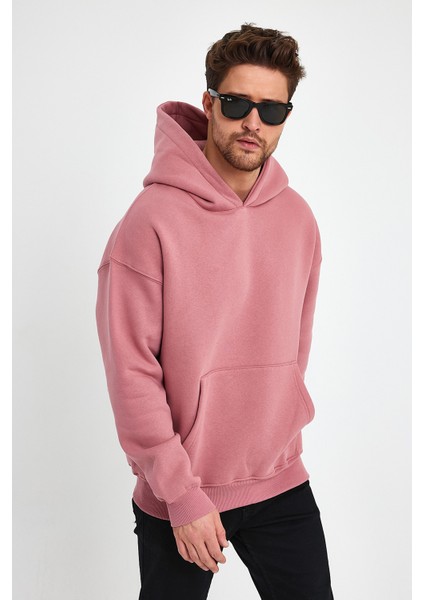 Gül Kurusu Hoodie, Oversize Sweatshirt, Erkek Hoodie, Kanguru Cep Kapüşonlu