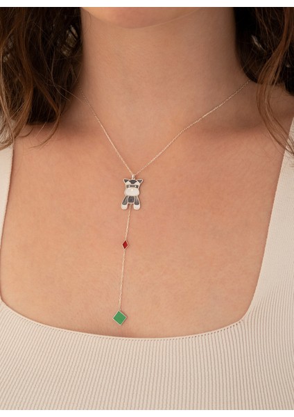 925 Ayar Gümüş Mineli Geometrik Şekilli Maskeli Köpek Kolye modelleri