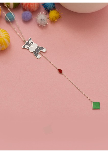 925 Ayar Gümüş Mineli Geometrik Şekilli Maskeli Köpek Kolye fırsatları