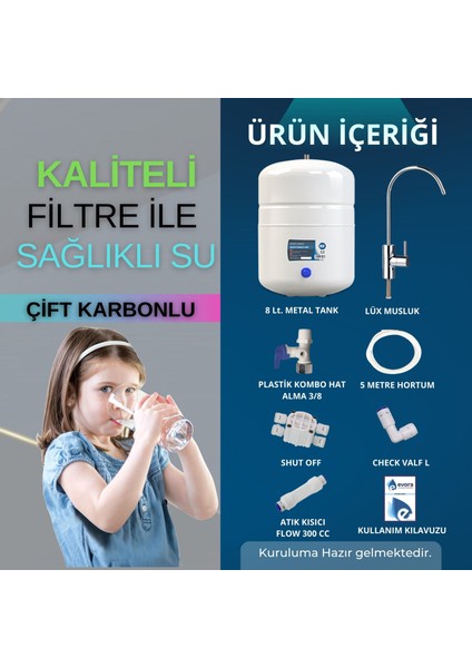 Açık Kasa 5 Filtreli Pompasız 8 Lt. Çelik İçli Tanklı Su Arıtma Cihazı