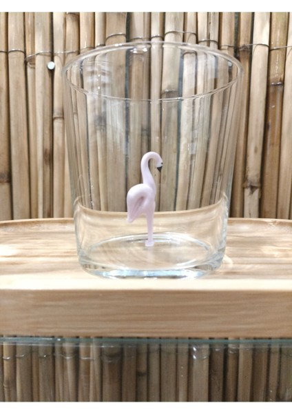 Flamingo Figürlü El Yapımı Cam Tekli Bardak
