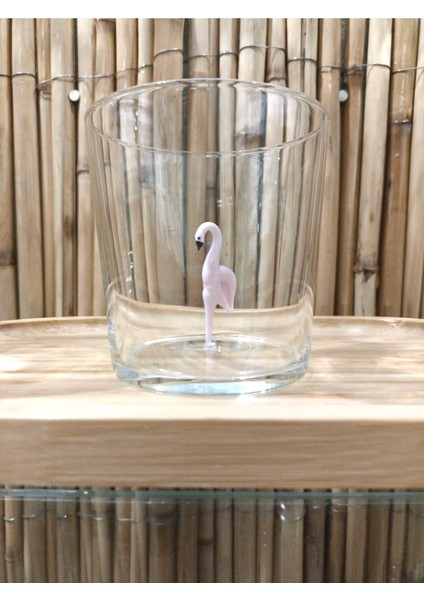 Flamingo Figürlü El Yapımı Cam Tekli Bardak