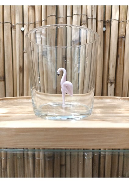 Flamingo Figürlü El Yapımı Cam Tekli Bardak