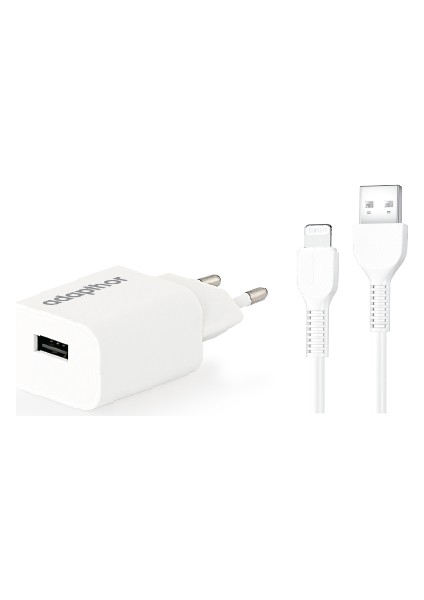 10W 5V 2.1A Tek USB + USB To Lıghtnıng 2.4A Kablolu Set Beyaz