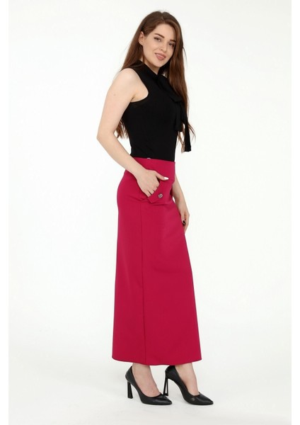 Kadın Fuşya Cep Detaylı Mevsimlik Poliviskon Kalem Uzun Etek 2107-95 fiyatları