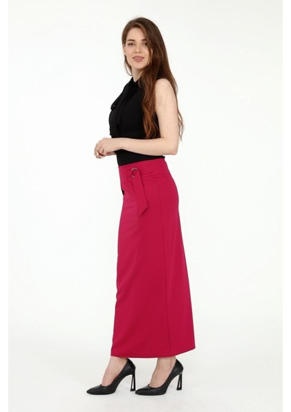 Kadın Fuşya Cep Detaylı Mevsimlik Poliviskon Kalem Uzun Etek 2107-95 modelleri