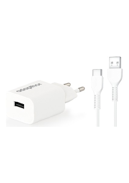 10W 5V 2.1A Tek USB + USB To Type C 2.4A Kablolu Set Beyaz