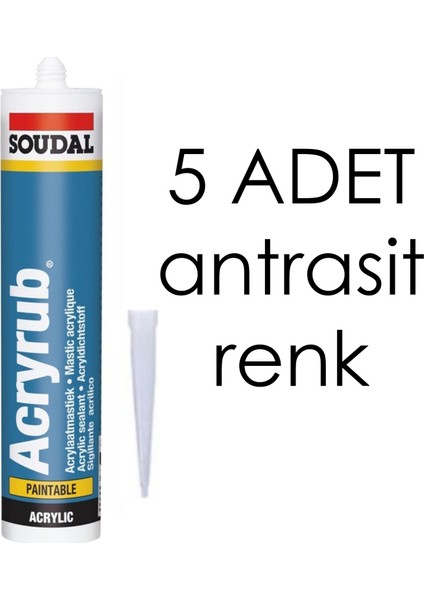 5 Adet Soudal Acryrub Silikonize Mastik 500 Gram Antrasit Gri fiyatları