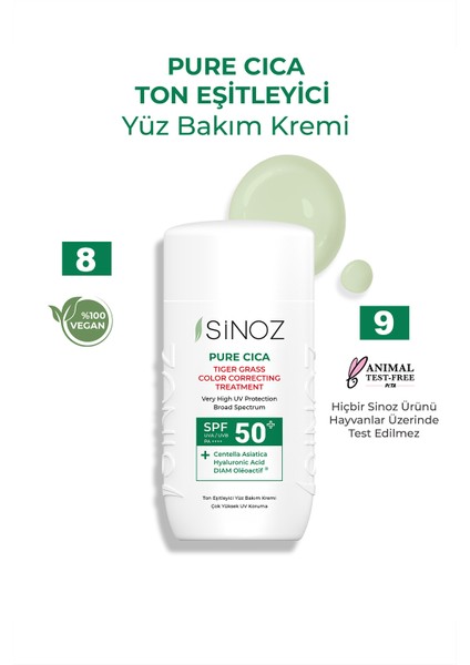 Pure Cica Anında Ton Eşitleyici Ve Onarıcı Yüz Bakım Kremi - Yeni Nesil Mineral Güneş Filtresi Spf50