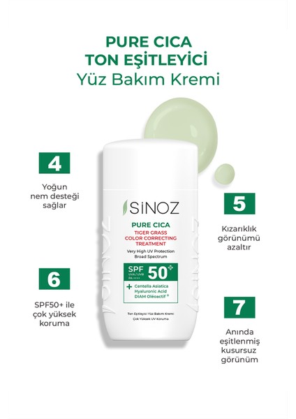 Pure Cica Anında Ton Eşitleyici Ve Onarıcı Yüz Bakım Kremi - Yeni Nesil Mineral Güneş Filtresi Spf50