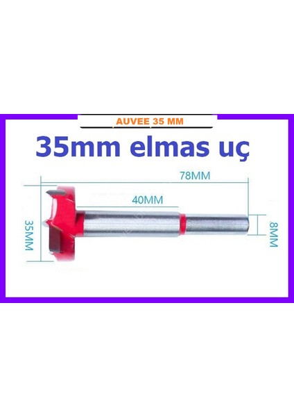 35 mm Tas Menteşe Yeri Açma Matkab Ucu 35 mm Elmas Uç Ağaç Sunta Oyma Freze Ucu