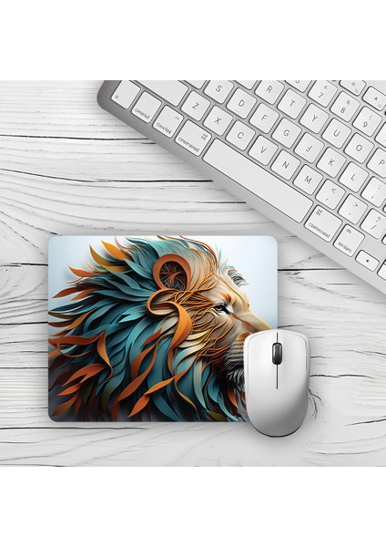 Pastel Renkli Asil Aslan Tasarımlı Baskılı Kaydırmaz Taban 18X22 cm Mouse Pad