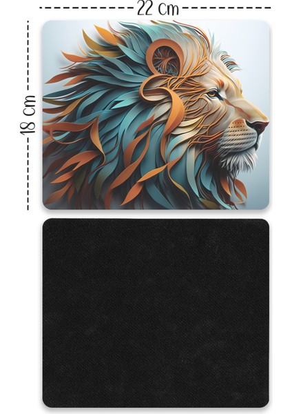 Pastel Renkli Asil Aslan Tasarımlı Baskılı Kaydırmaz Taban 18X22 cm Mouse Pad