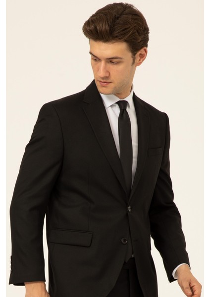 Bol Kesim 6 Drop Düz Siyah Business Yünlü Takım Elbise fiyatları