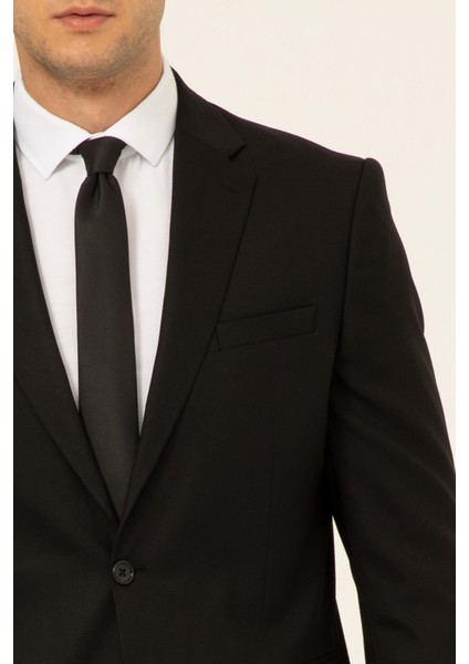 Bol Kesim 6 Drop Düz Siyah Business Yünlü Takım Elbise modelleri