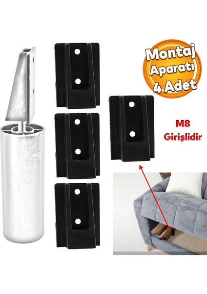 Mobilya Kanepe Baza Sehpa Gizli Montaj Ayağı Plastik Bağlantı Aparatı M8 Civatalı Tabanı 4 Adet