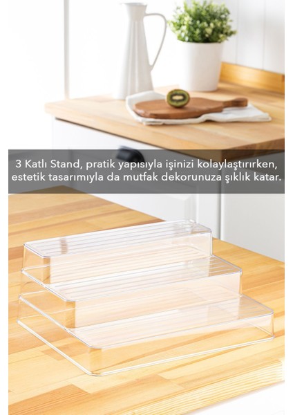 3 Katlı 12 'li Standlı Baharatlık ,mutfak Düzenleyici Organizer Set Şeffaf 12X350ML