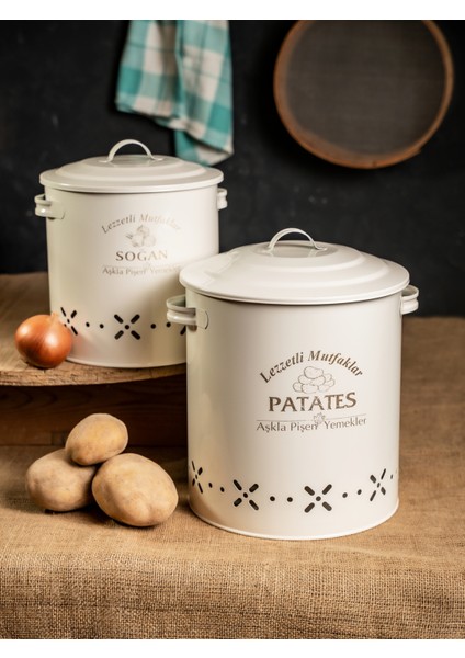 Metal Patates Soğan Kovası, Saklama Kabı Ikili Set-Silindir (Lezzetli Mutfaklar-Aşkla Pişen Yemekler) fiyatları