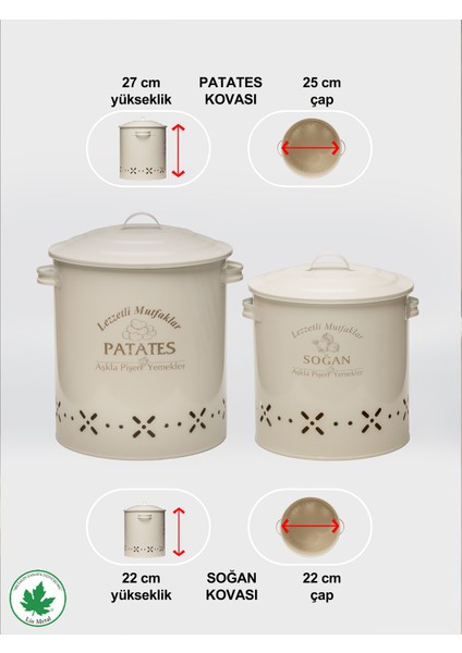 Metal Patates Soğan Kovası, Saklama Kabı Ikili Set-Silindir (Lezzetli Mutfaklar-Aşkla Pişen Yemekler) fırsatları
