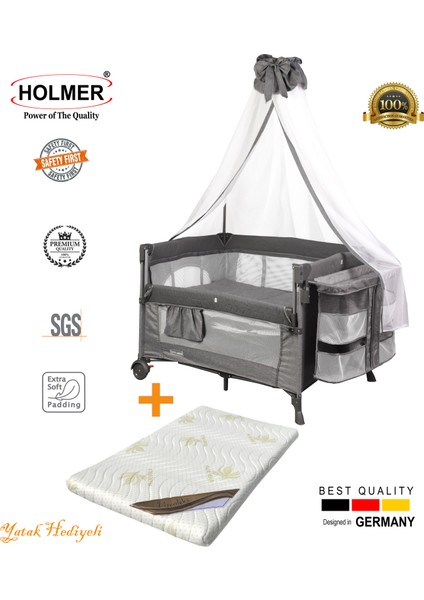 Coolstyle Cibinlikli Anne Yanı Oyun Parkı 70X110CM Gri+Aloevera Yatak