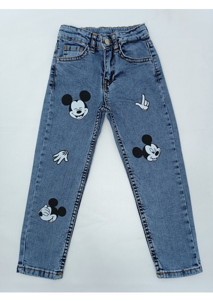 Erkek Çocuk Kot Pantolon Mickey Açık Mavi