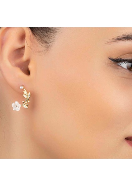 Gümüş Gold Sedef Çiçek Çivili Kadın Küpe modelleri