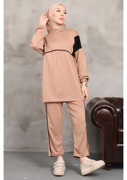 Camel Kapüşonlu Kol Lastikli Takım
