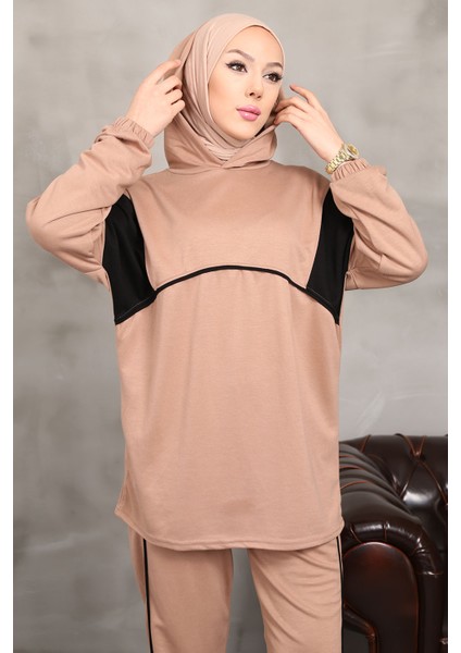 Camel Kapüşonlu Kol Lastikli Takım