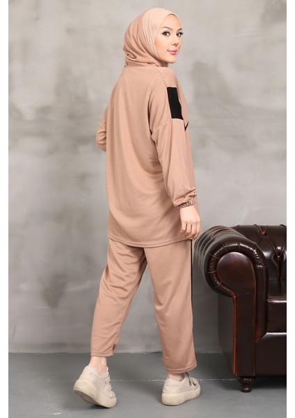 Camel Kapüşonlu Kol Lastikli Takım