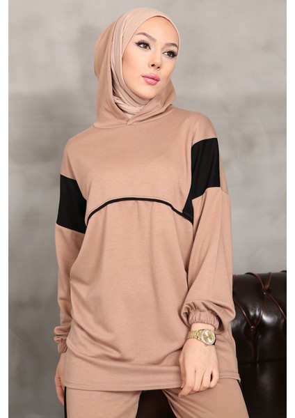 Camel Kapüşonlu Kol Lastikli Takım
