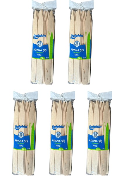 Bambu Ahşap Adana Çöp Şiş - Boy : 24 Cm. / En : 2 Cm. - 25 Adetlik 5 Paket