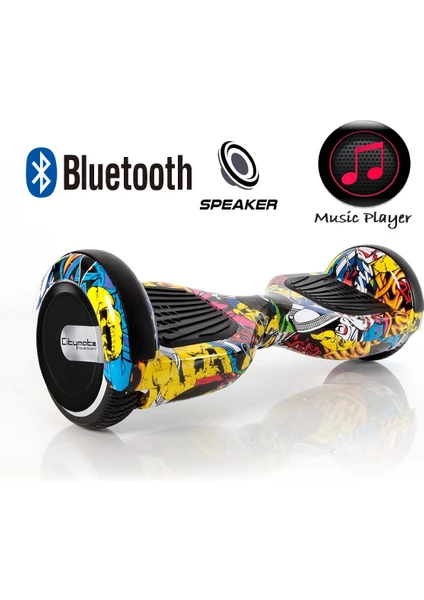 Elektrikli Kaykay Hoverboard Bluetooth Hoparlörlü 6.5 Inch Akıllı Dengeli -  Grafiti Desenli