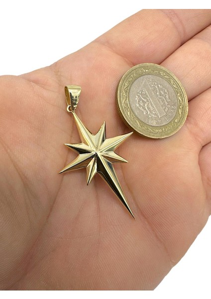 Kutup Güney Yıldızı Üst Kalite Taşsız Altın Büyük Boy Kolye Ucu