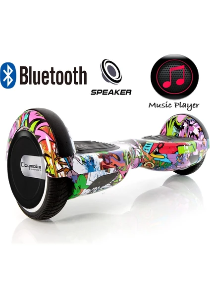 Elektrikli Kaykay Hoverboard Bluetooth Hoparlörlü 6.5 Inch Akıllı Dengeli -  Grafiti Desenli